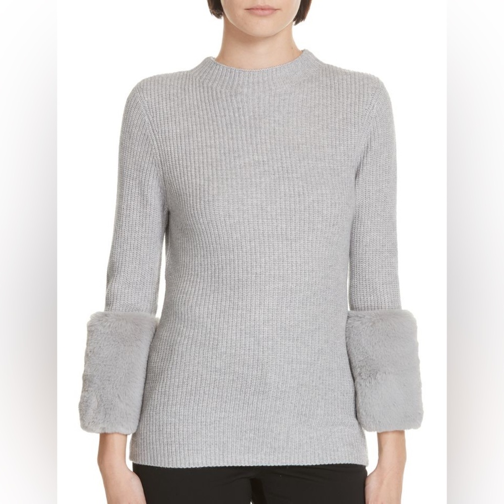 Ted Baker Light Gray Sweater with Faux Fur Cuffs